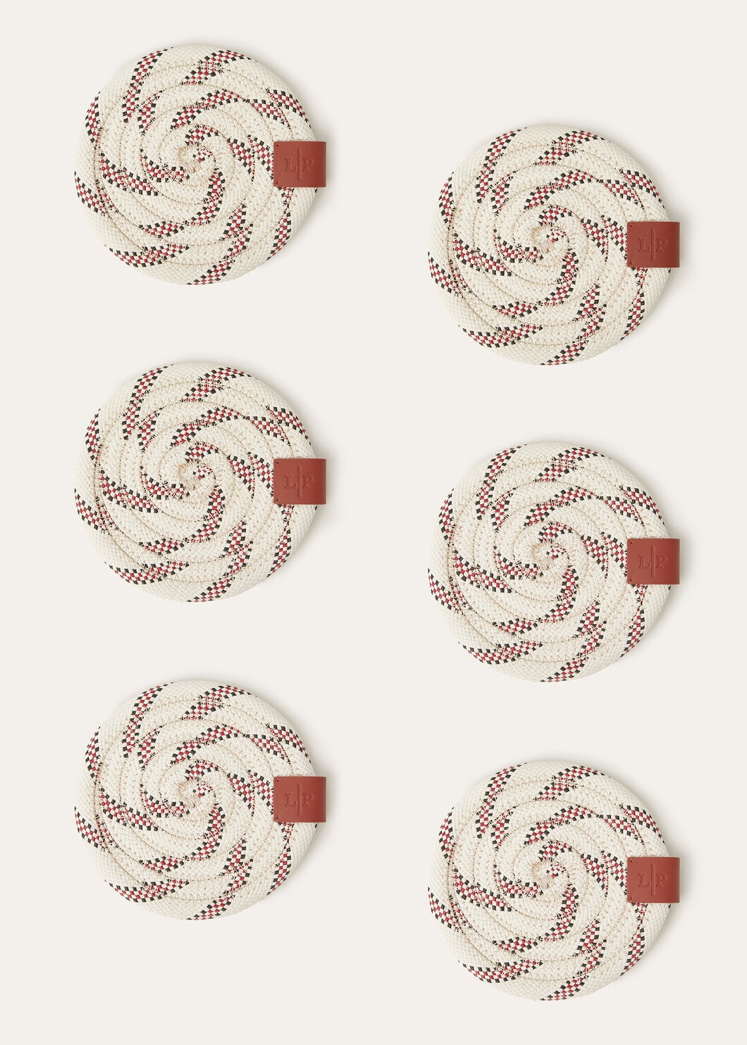 SET OF 6 COASTERS OXFORD STRIPE ROPE