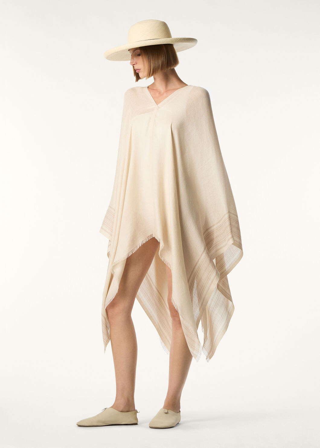 AIDA SHORT PONCHO BICOLOR SUITCASE STRIPE SILK LIN