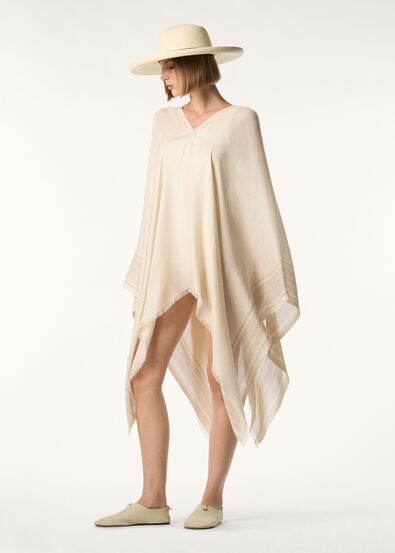 AIDA SHORT PONCHO BICOLOR SUITCASE STRIPE SILK LIN