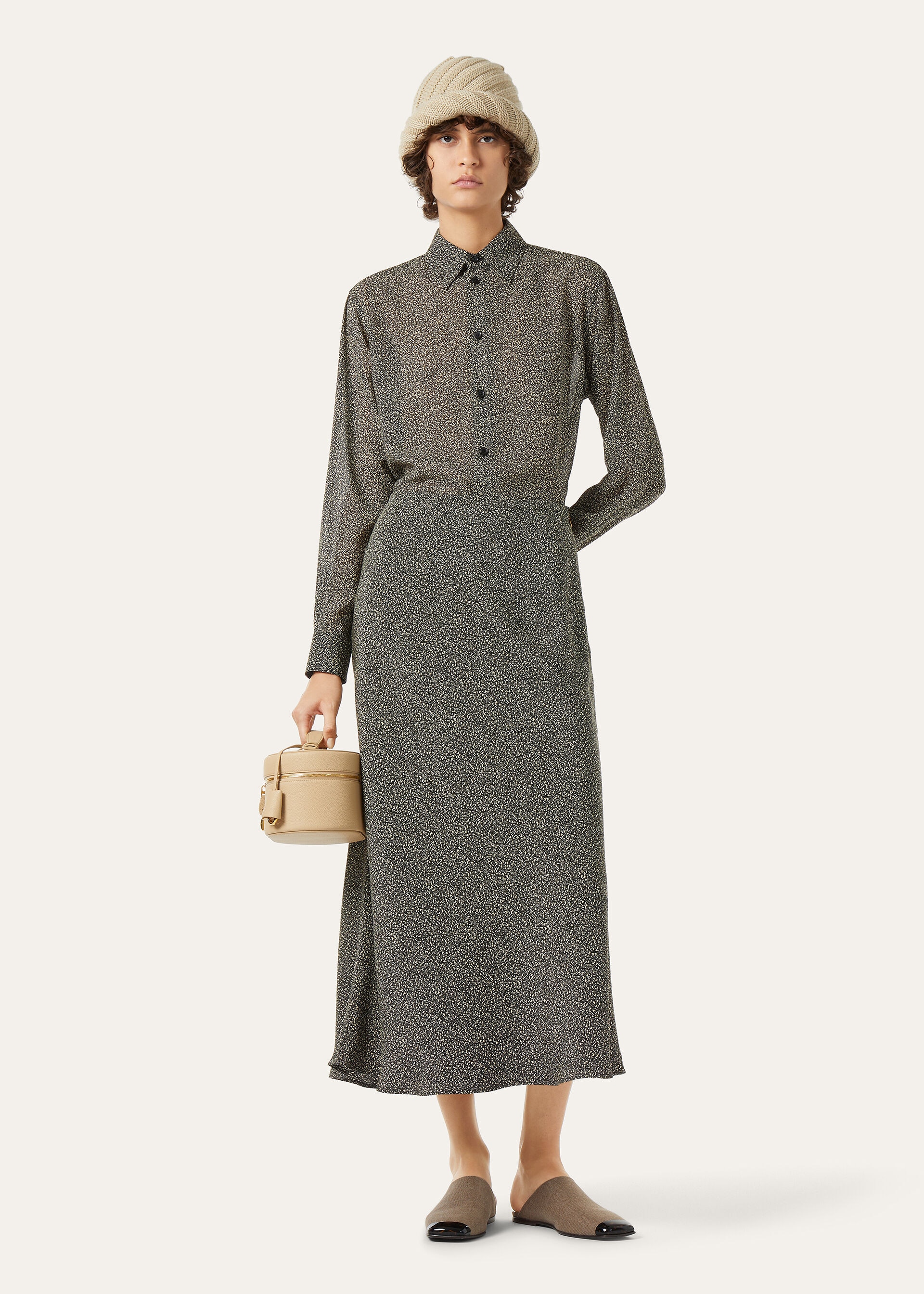 THEA SQUARE COLLAR SHIRT PEPPER GRAINS SILK