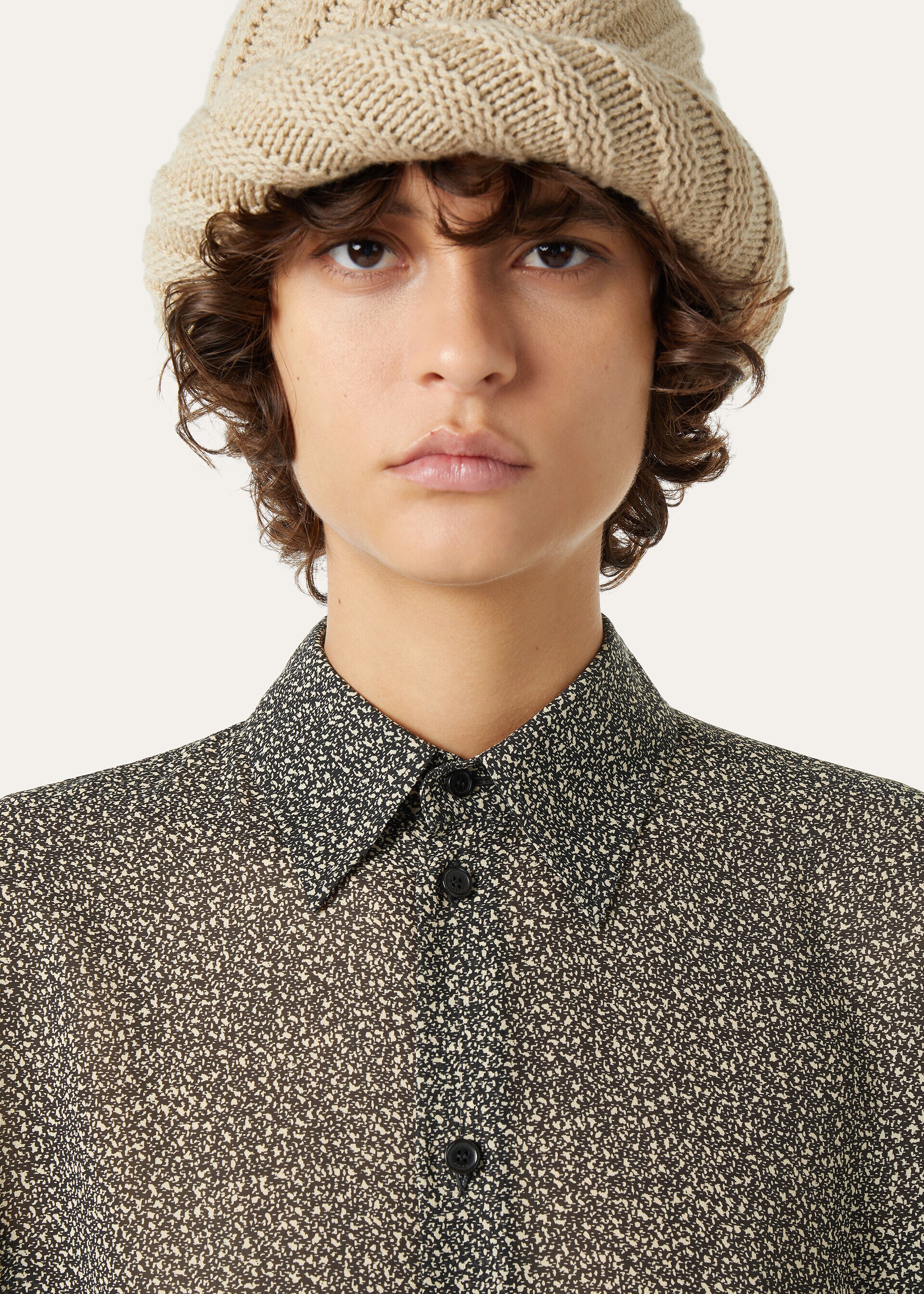 THEA SQUARE COLLAR SHIRT PEPPER GRAINS SILK