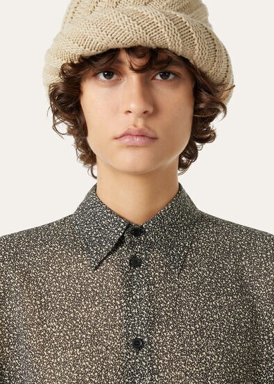 THEA SQUARE COLLAR SHIRT PEPPER GRAINS SILK