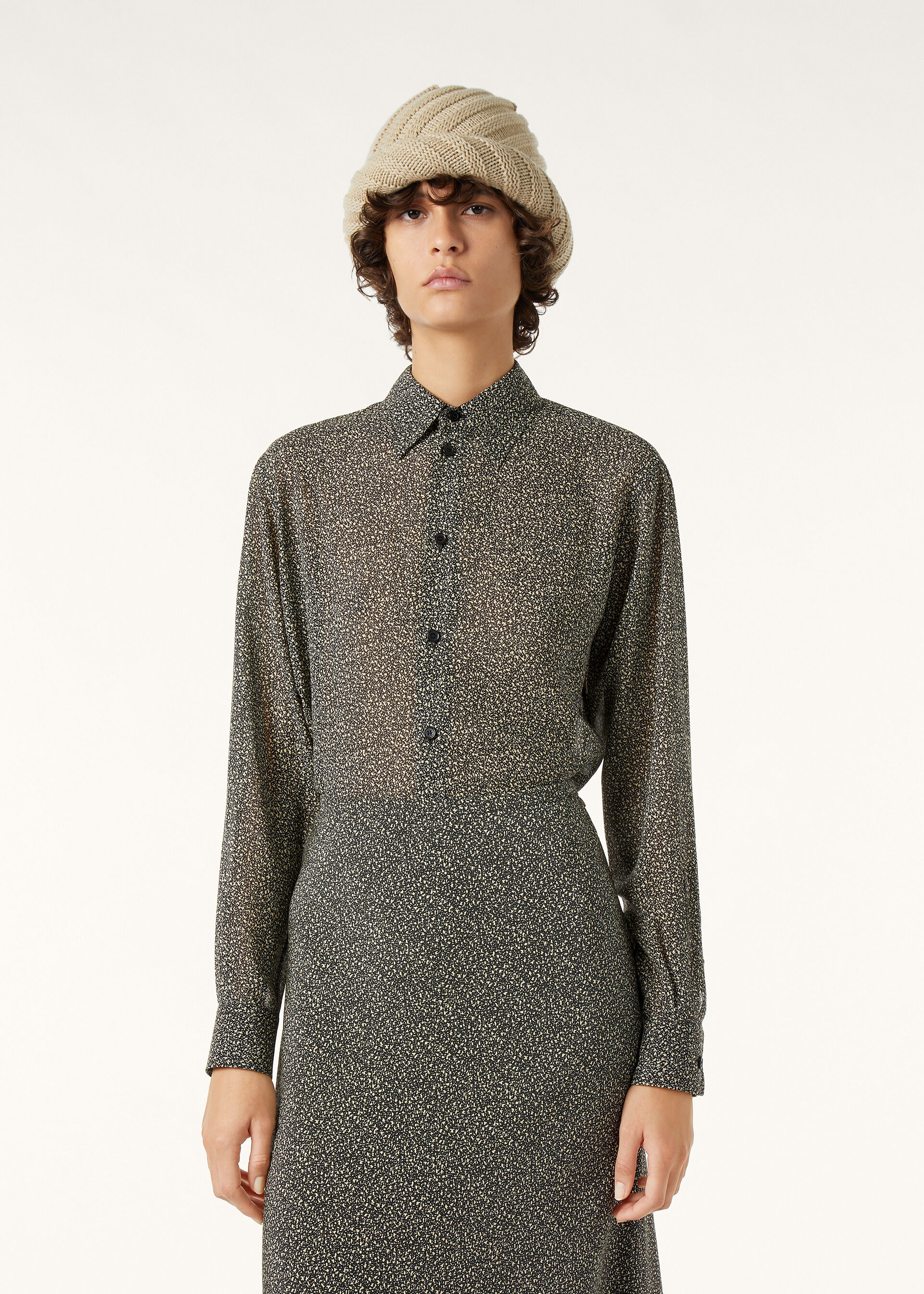 THEA SQUARE COLLAR SHIRT PEPPER GRAINS SILK